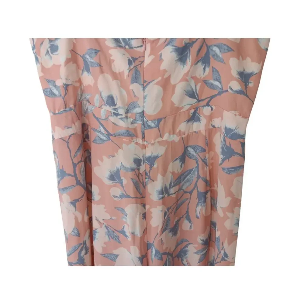 New with Tags Paper Crown Floral Wide Leg Jumpsuit Pink Blue Bow Front Large